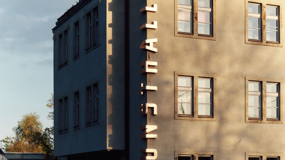 Kunsthalle Praha dominuje nápis na rohu budovy