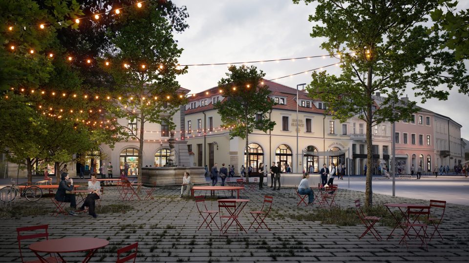 Úpravy Masarykova náměstí v Uherském Hradišti od studia Peer. 2. místo v architektonické soutěži