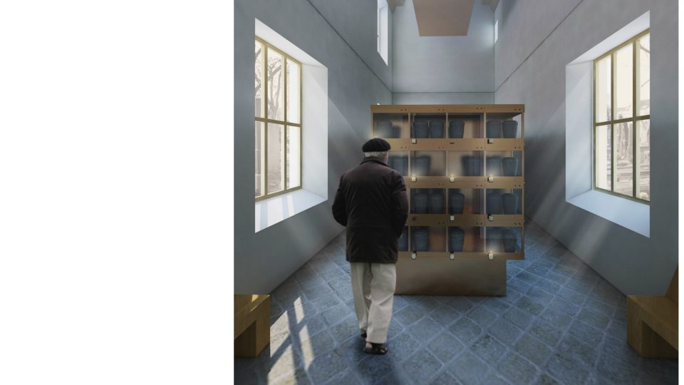 Vizualizace rodinné hrobky proměněné v kolumbárium